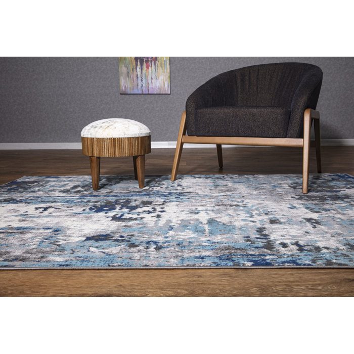 Steelside™ Chisinau Performance Blue/Gray/Ivory Rug & Reviews Wayfair
